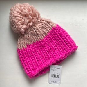 Free People cozy pink colorblock beanie